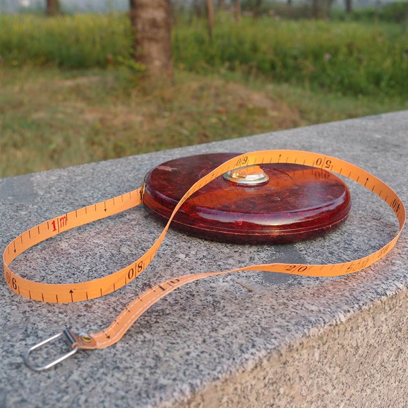 定做10m15h米20米30米50米100高档麻布皮尺收方体育用软拉摇老卷