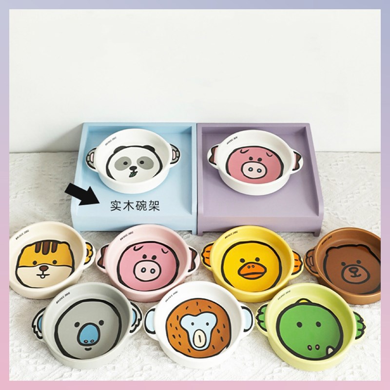 猫碗陶瓷釉下彩宠物碗防黑下巴狗狗食盆高颜值动物双耳碗宠物餐盘