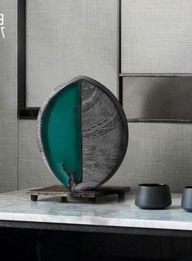 酒店样板间玄关创意抽象艺术木雕装饰摆件客厅电视柜软装家居饰品