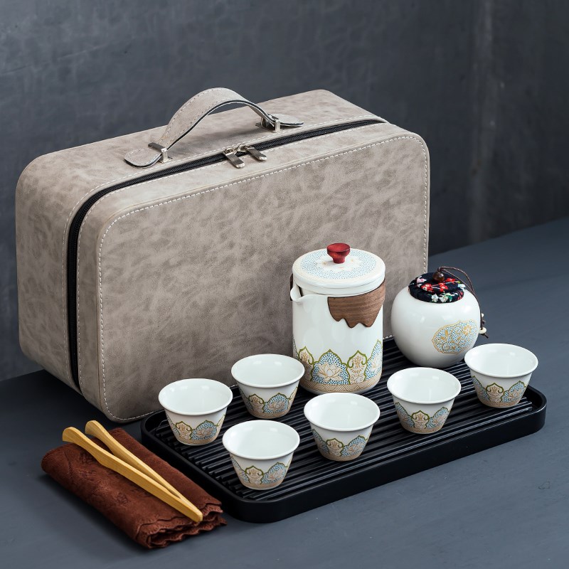 中式陶瓷旅行功夫茶具简约家用小套装户外便K携式茶具礼品定制log