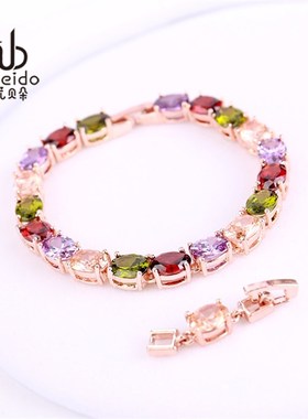 锆石手链女超闪彩色水晶手环韩版简约个性手串森系手镯手饰品礼物
