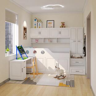 儿童半高床小户型男孩和女孩实木上床下桌带储物衣柜书桌一体组合