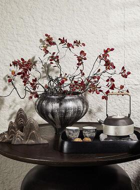 邸高家居新中式棕色假山小摆件样板间茶室玄关柜桌面创意陶瓷摆设