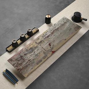 天然整块国画石茶盘现代轻奢简约乌金石茶台排水干泡茶具客厅商用