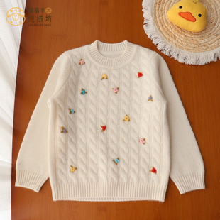 康赛妮儿童羊毛衫女童白色打底衫加厚100纯羊绒衫女大童中领毛衣