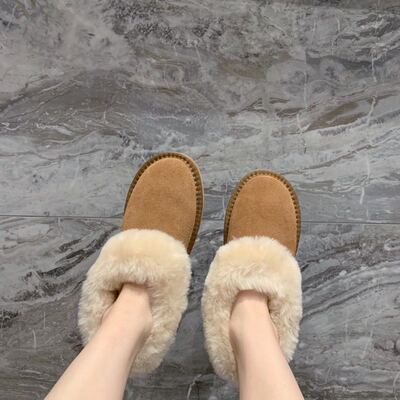 大喜庆冬季羊毛牛皮雪地靴女防滑