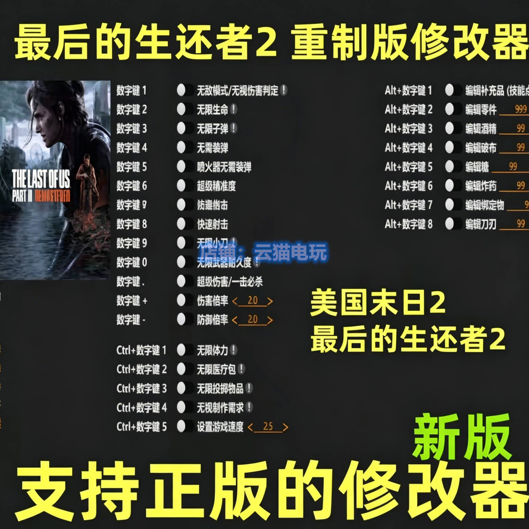 最后的生还者2重制版修改器美国末日2 steam辅助正版工具不含游戏