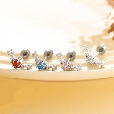 五角星锆石耳钉弧形螺丝拧杆耳骨