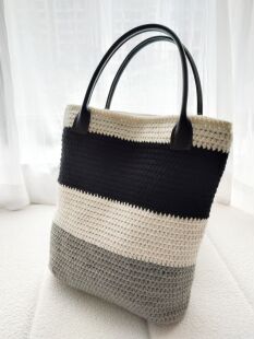 柚JIA定制成品职业女性秋冬黑白灰毛线钩织手拎袋女士通勤托特包