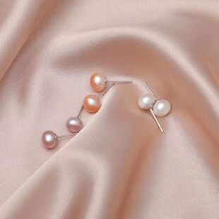 珍珠耳钉女S999纯银耳环 扁圆珍珠耳饰高级感气质网红真品礼物