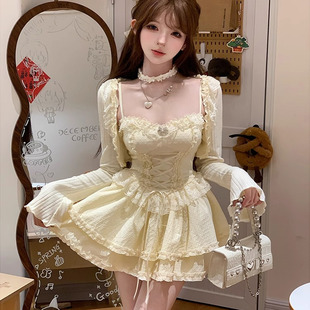 两件套装 纯欲风收腰连衣裙甜美初恋裙女2025少女风蛋糕短裙开衫 夏