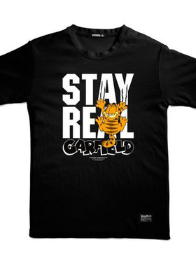 五月天阿信 潮牌SR顽皮加菲猫T恤 短袖黑色时尚休闲情侣款