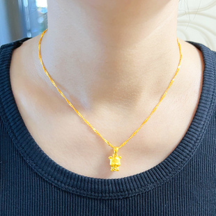 黄金项链女款9999足金套链纯金链子属相虎生肖小老虎素金吊坠