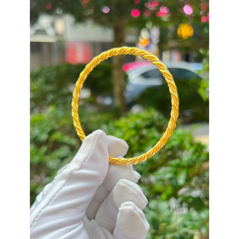 古法黄金麻花传承手镯足金实心素圈绕线纯金大气手环送礼女款手饰