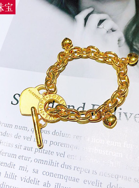 新款3D硬金黄金手链999足金爱心女款时尚潮流手链OT扣金手链