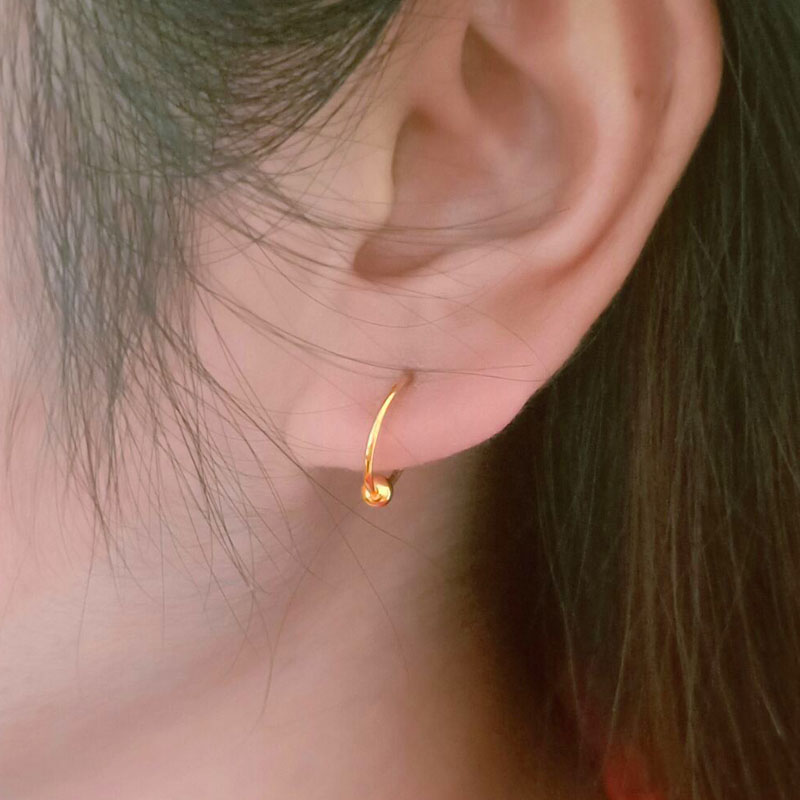 黄金耳环999足金纯金耳圈小号真金子AU750金首饰送妈妈简单款