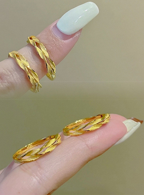 5G新款黄金麦穗戒指999足金活口可调节指环时尚简约纯金戒子女款