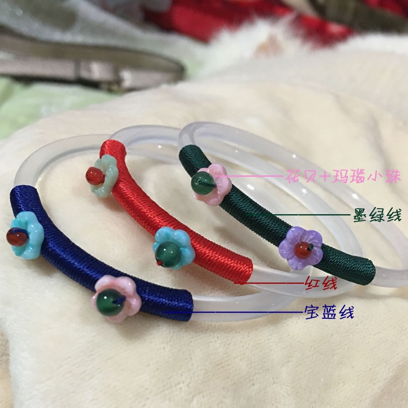 冰种细条红白玛瑙玉髓手镯线细圆条透明原色复古文艺玛瑙手镯子