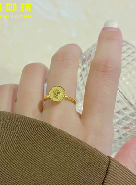新款5G黄金女王戒指足金999女王牌指环女士时尚简约活口纯金戒指