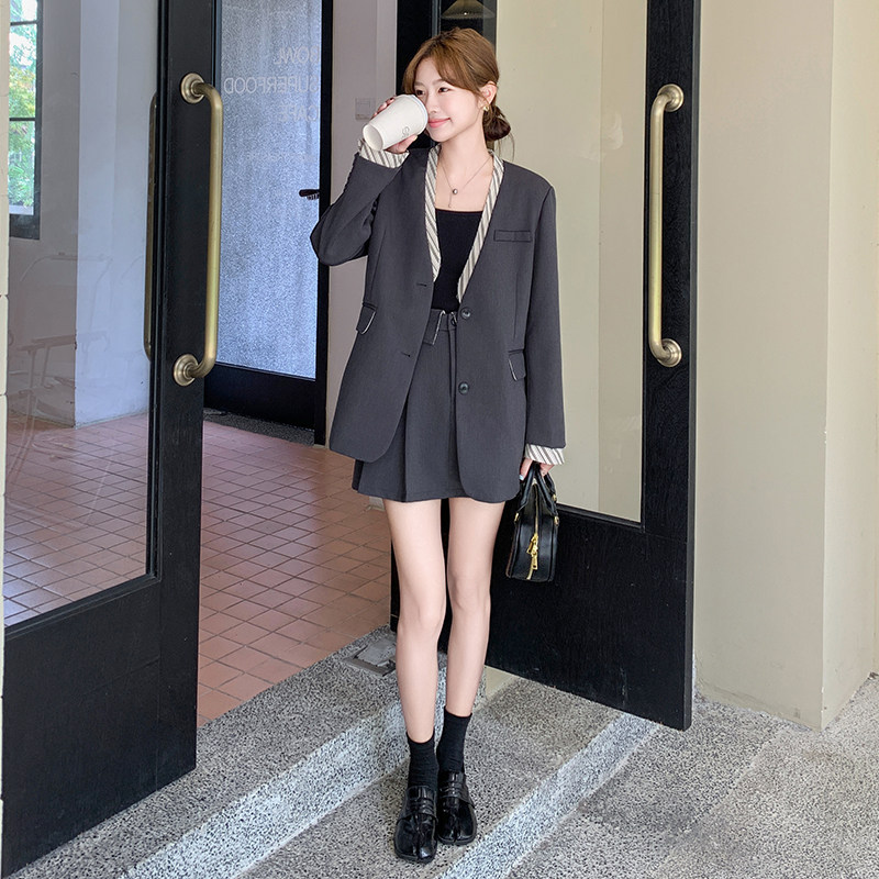 【档口有货】灰色西装拼接两件套2C079-2528-p165-k248,女装套装/套裙,2C079