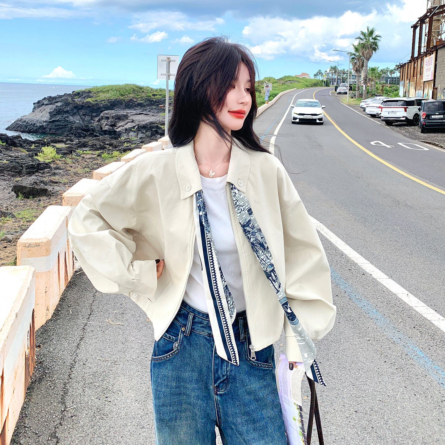【档口有货】含丝巾风衣外套2C079-4521-p160-k248,女装短外套,2C079