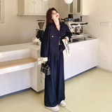 【上新】藏青拼接条子仿牛仔裤子两件套2C079-2615-p180-k288，女装套装/套裙，2C079