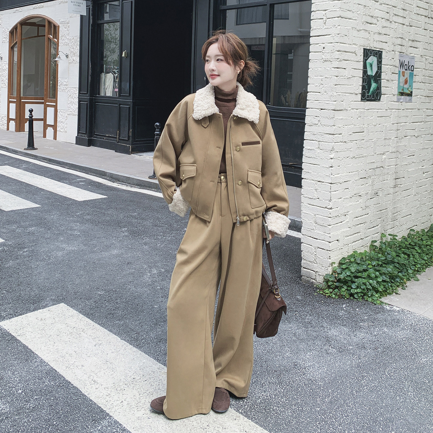 【】羽绒服(90老标)卡其色拼毛套装裤子2C079-4566-p285-k428,女装套装/套裙,2C079
