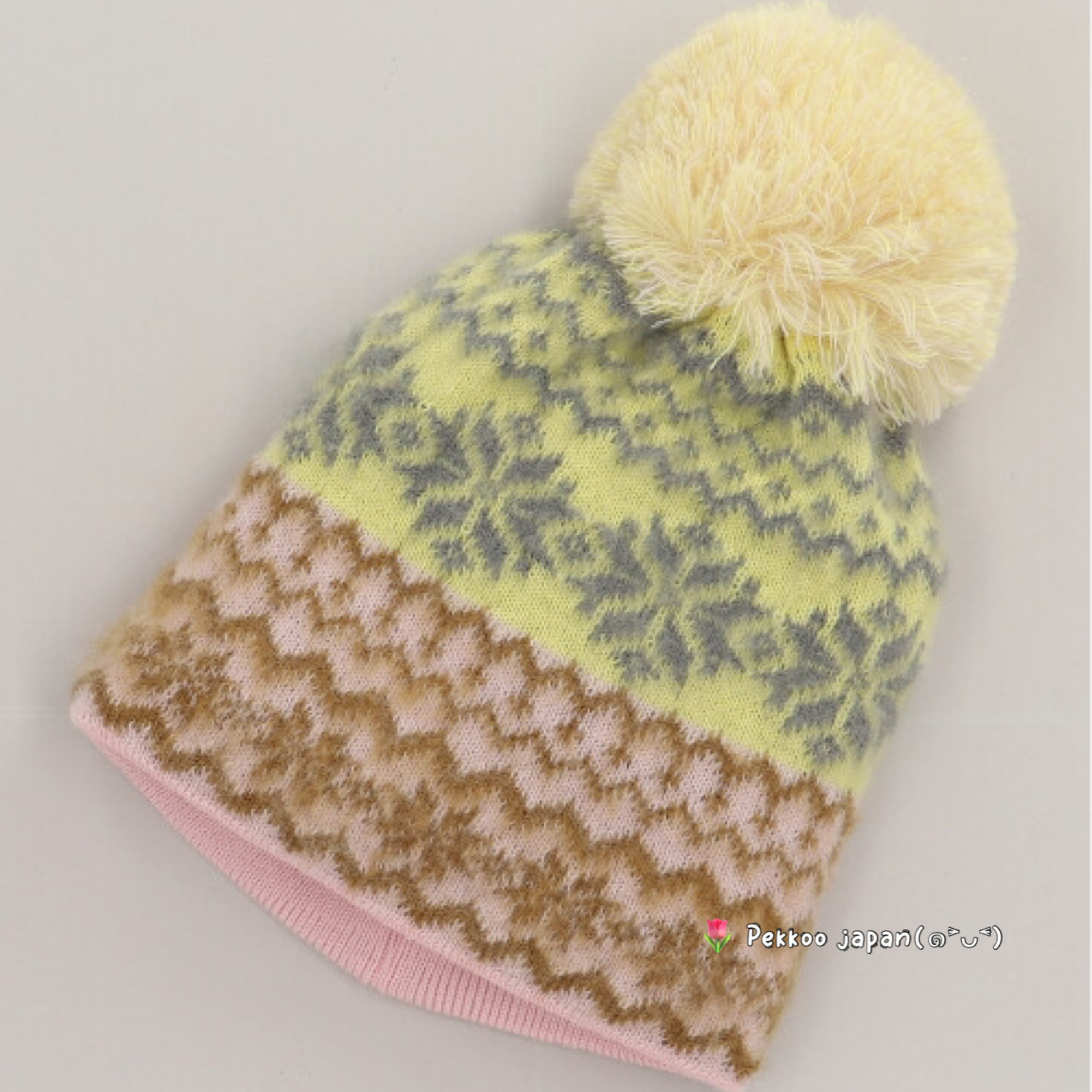 56-60cm CA4LA SNOW ONM01982 新款简约毛球保暖 雪花图案针织帽