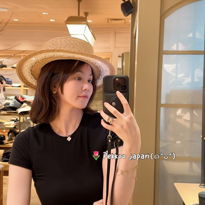 ca4la夏季遮阳草帽真皮丝带可拆