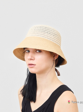 57cm mature ha. MAS26-68 春夏透气 拼色编织 系带平顶渔夫帽