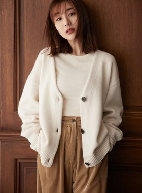 MINAMI TANAKA×CLANE V领羊毛针织开衫 VNECK BACK LONG KNIT