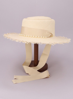 57cm CA4LA CAM80035 G.STEIN 春夏珍珠丝绸巴拿马遮阳草帽防风绳