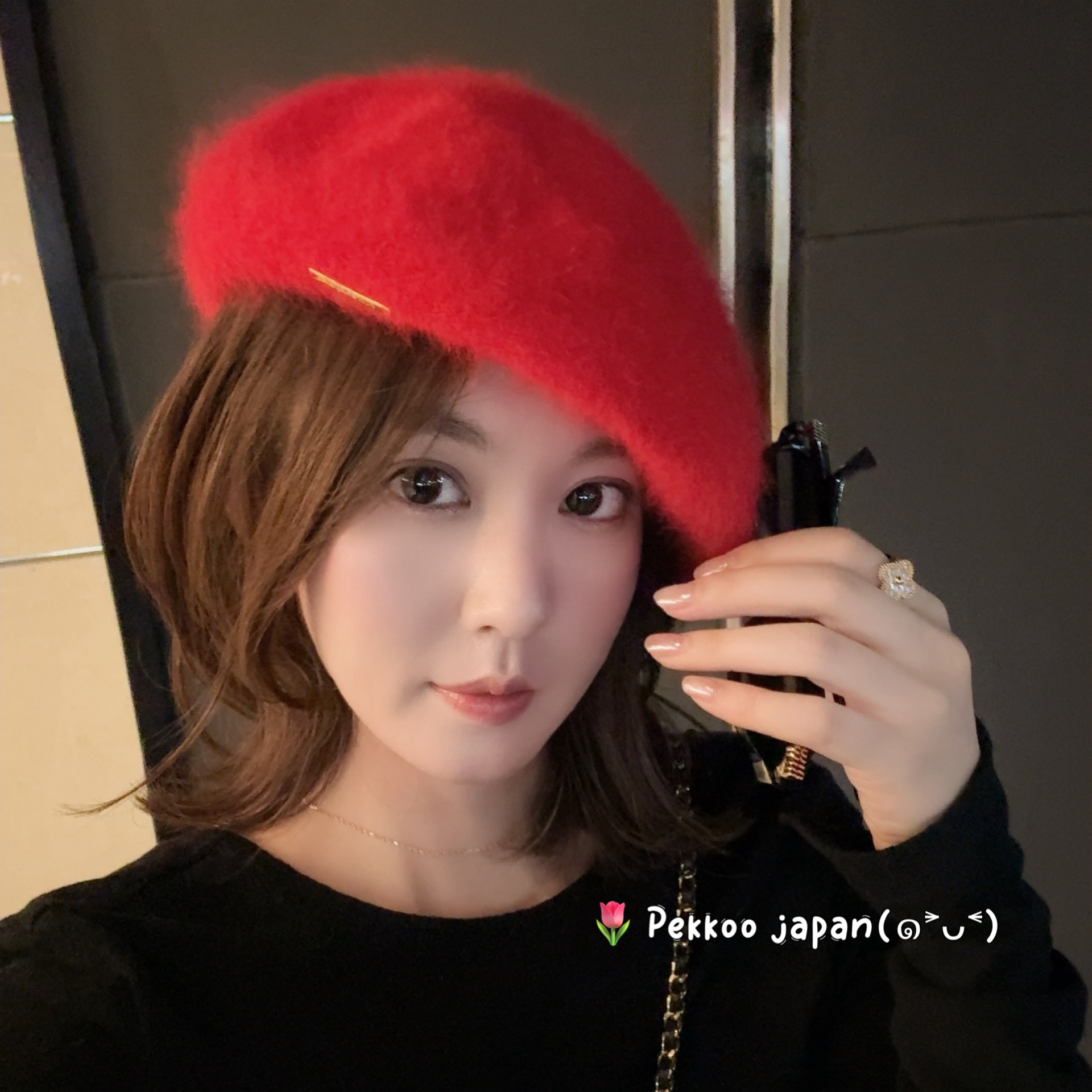 sucrekaya安哥拉兔毛毛绒贝雷帽