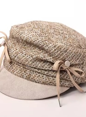 57.5cm CA4LA SHK01251 GISELE 时尚褶皱粗花呢报童帽 甜美蝴蝶结