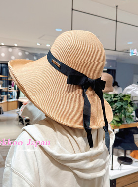 Athena new york 15.5cm 大帽檐遮阳帽草帽 蝴蝶结低飘带 UVCUT