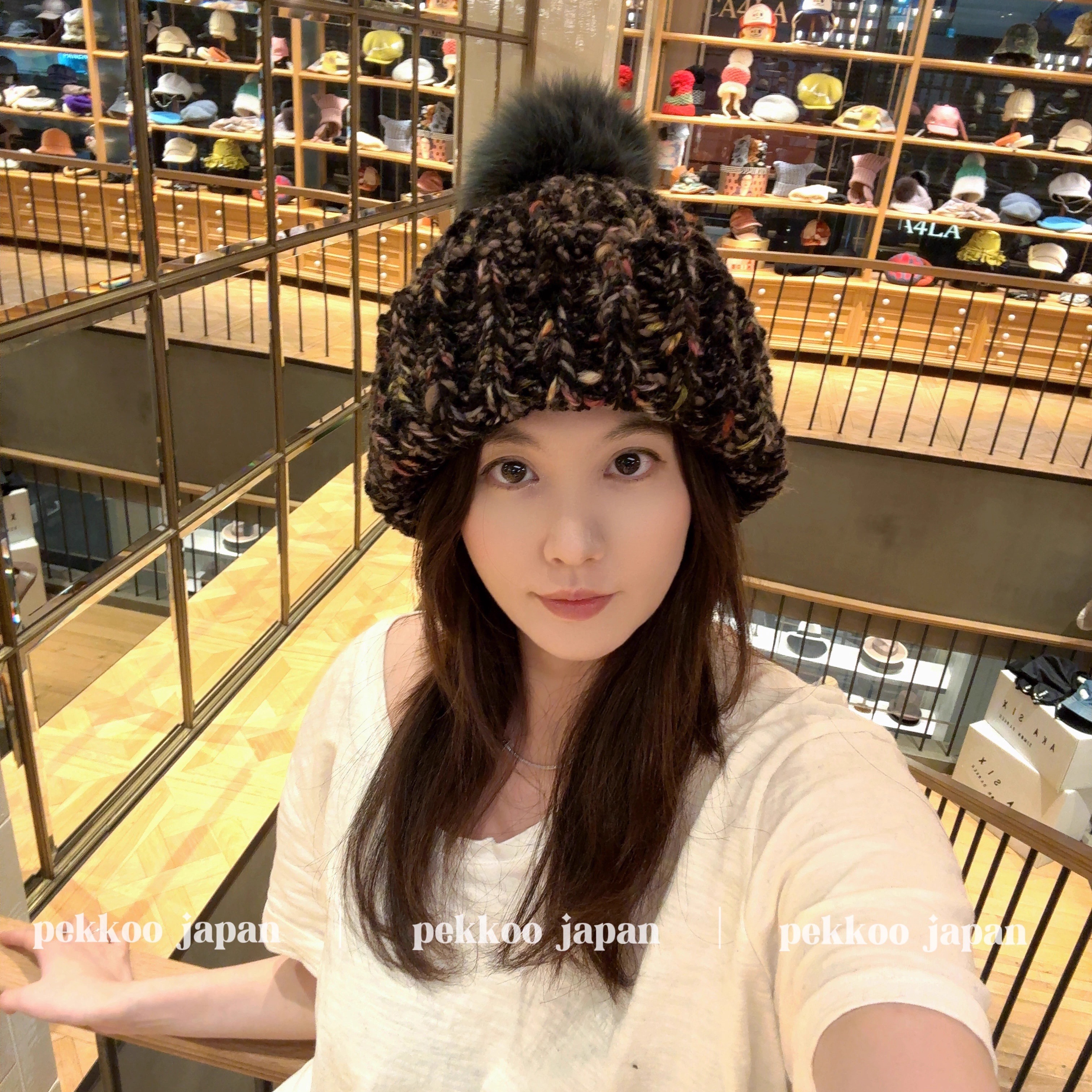 55-59cm CA4LA ONM01959 COCOOMO6 日本制 25秋冬 狐狸毛球针织帽