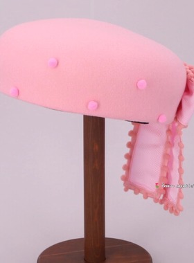 56cm CA4LA CAM60126 BELLAY 甜美可爱 蝴蝶结小绒球 羊毛贝雷帽