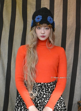 57.5cm Barairo  L-008334 秋冬新款 甜美立体花朵针织毛线帽