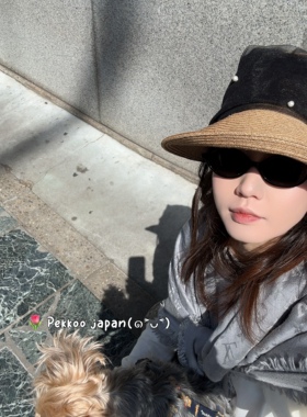 可折叠国现 58cm maison kaya HRF0536 遮阳防晒草帽纱网珍珠