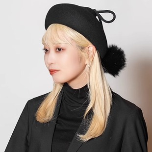 CA4LA 系带毛球 CAM60114 甜美可爱蝴蝶结 贝雷帽 PON 57cm