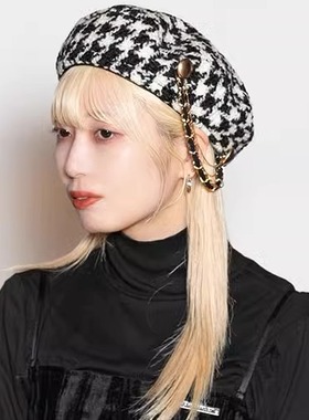 58cm CA4LA CAM11012 LUNA 24秋冬小香风千鸟格羊毛贝雷帽 高定款