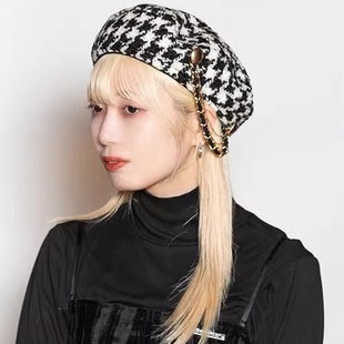 CA4LA 高定款 CAM11012 24秋冬小香风千鸟格羊毛贝雷帽 LUNA 58cm