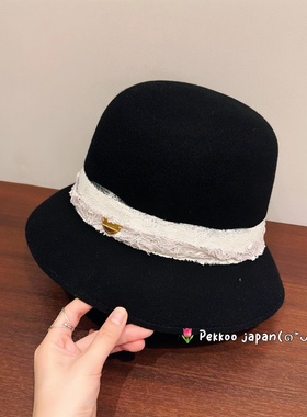 58cm CA4LA ONM01836 MARU 秋冬优雅花边羊毛礼帽 日本制