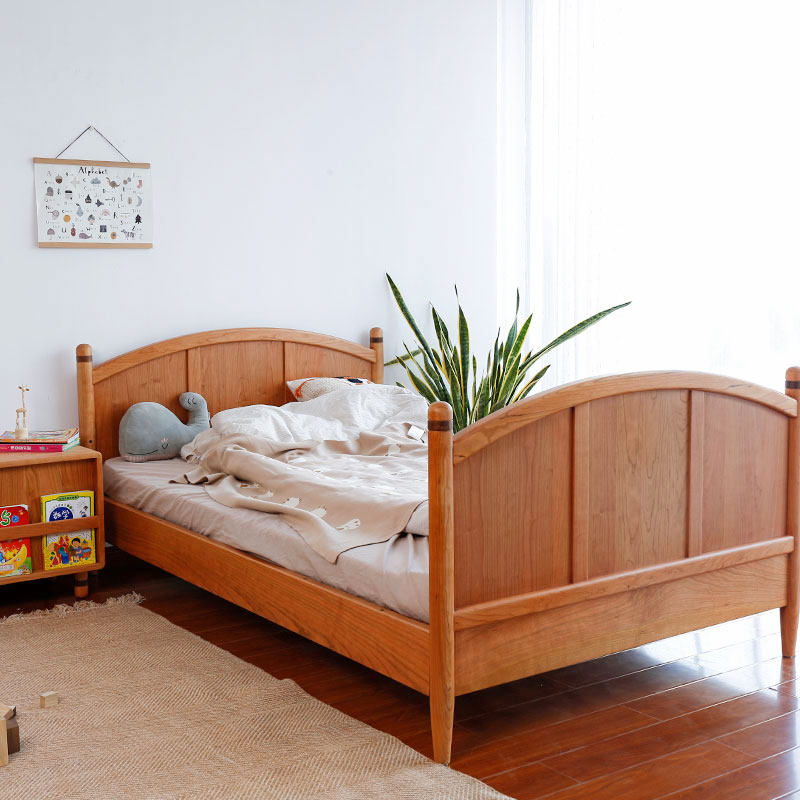 全实木儿童床男女孩公主日式带护栏黑胡桃樱桃木卧室1.2米单人床