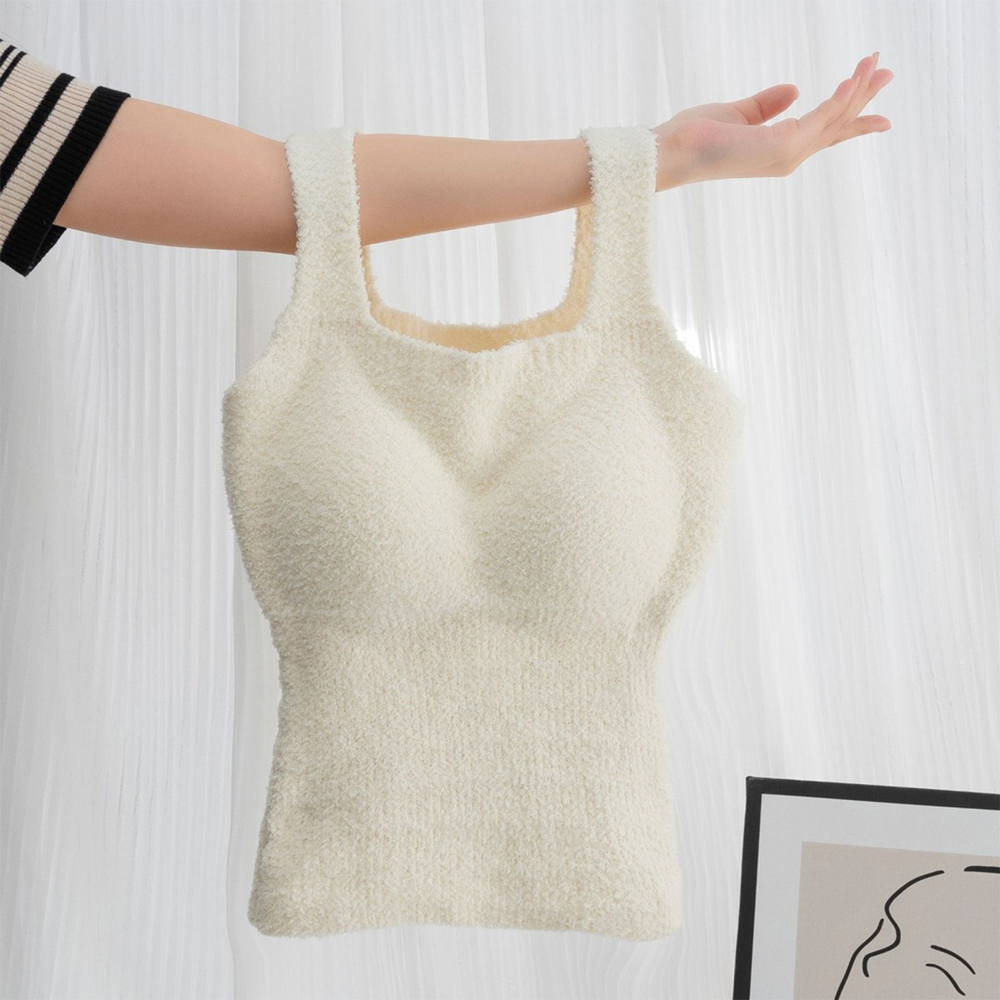 甜美羊羔绒白色加绒吊带