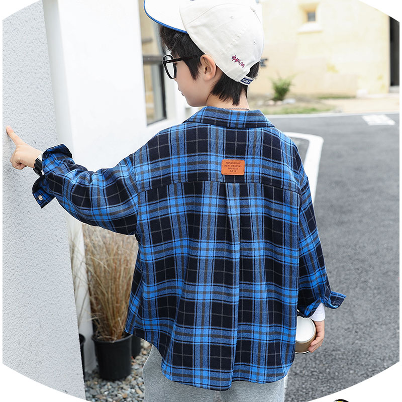 童装男长袖衬格子衬衫春秋休闲潮
