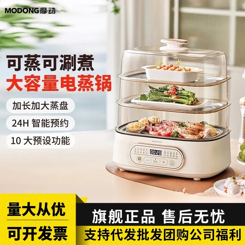 摩动电蒸锅家用蒸炖煮一体小型多容量三层多层电蒸箱功能蒸汽锅大