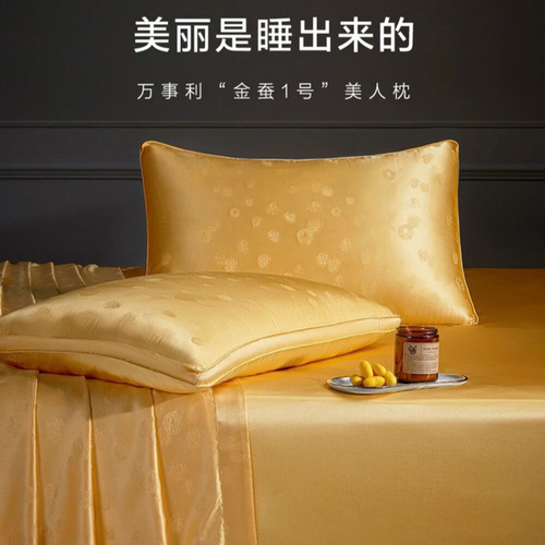 Wensli万事利丝绸100%桑蚕丝真丝床上用品枕头金蚕一号美人枕包邮