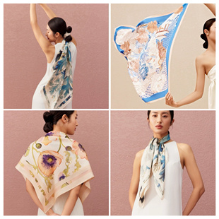 万事利AIGC系列大方巾草木蔓发春日庭院玉树琼林环舞福盈云锦时光