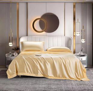 万事利秋冬床上用品纯色三件套A面桑蚕丝B面牛奶绒被套湖光秋月